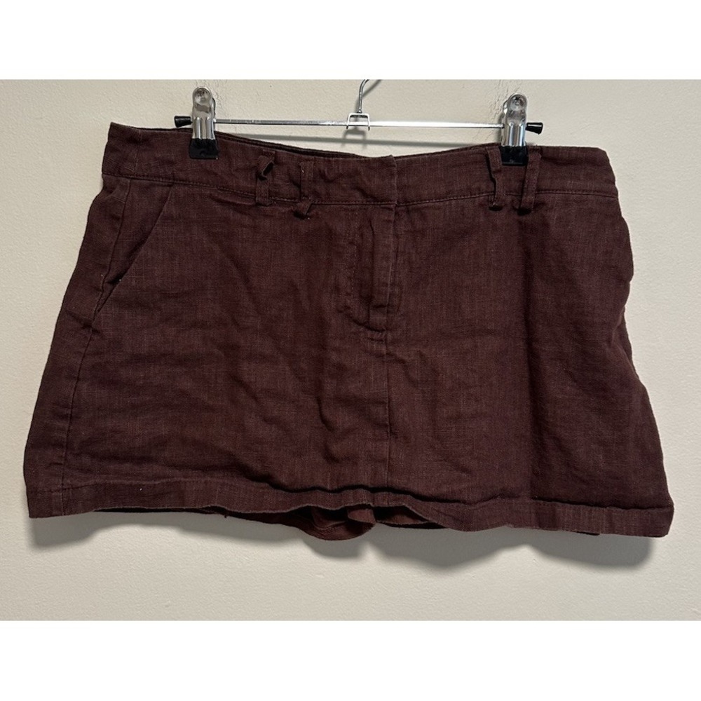 White Fox Women's 100% Linen Brown Mini Skort Sz Large